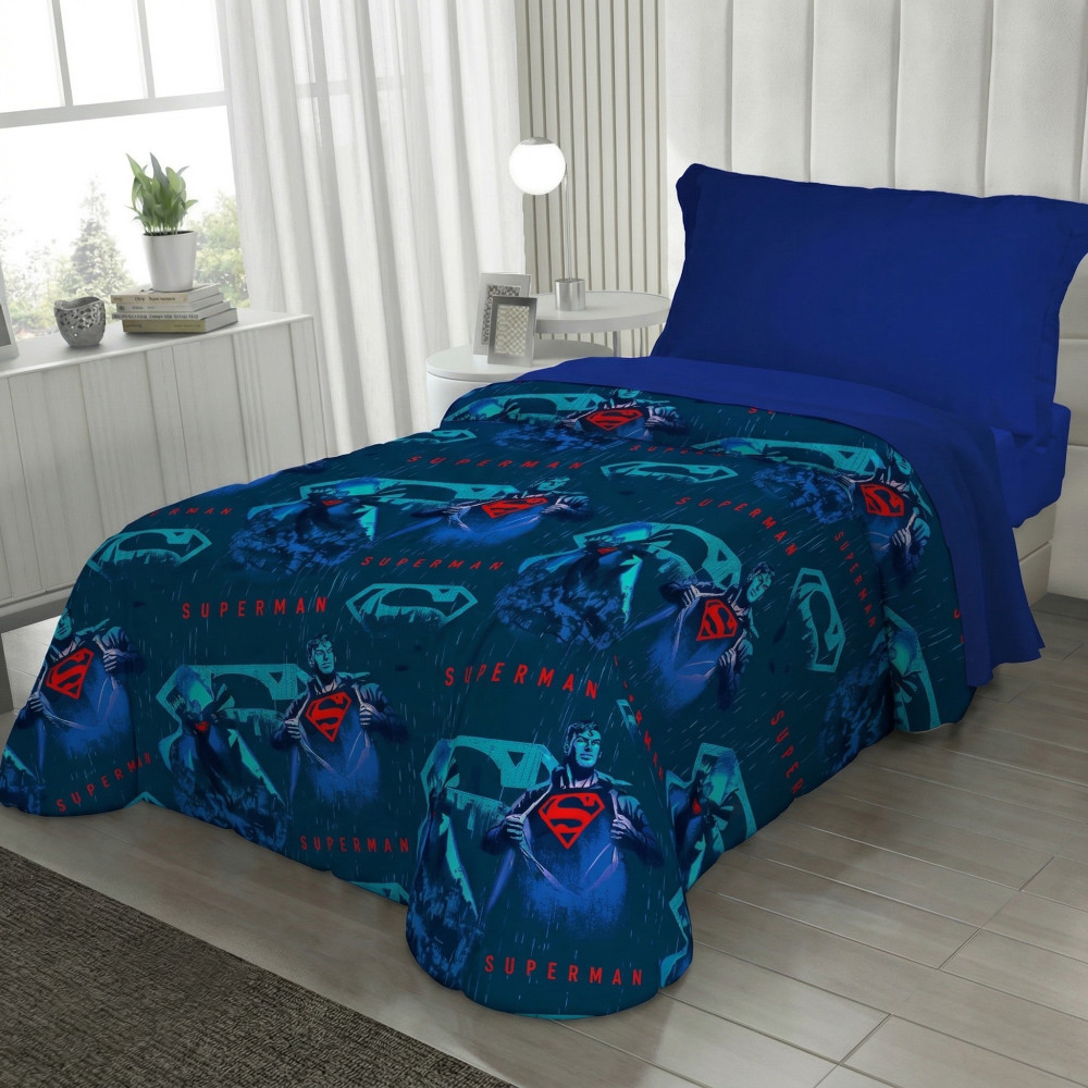 Copriletto Singolo Bambini 170x250 Superman DC Comics Blu “Dark Side” – Trapuntino Leggero 80 g/m², Made in Italy