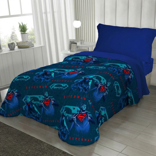 Superman DC Comics Einzelbettdecke 170x250 Kids Blue "Dark Side" – Helle Decke 80 g/m², hergestellt in Italien