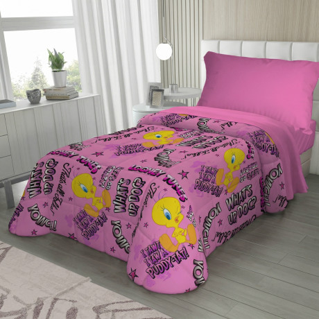 Copriletto Singolo Bambini 170x250 Titti Rosa Looney Tunes – Trapuntino Leggero 80 g/m² in Microfibra, Made in Italy