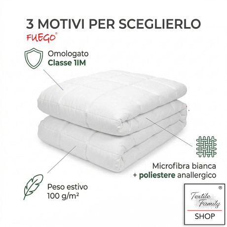 Doudoun d’été ignifuge de classe 1IM, microfibre blanche, 100 g/m², fabriqué en Italie, ligne Fuego