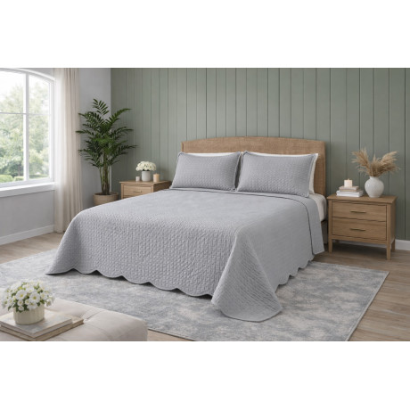 Couvre-lit Venice double matelassé 250x250 gris – Microfibre Manopesca, matelassage à carreaux, 100 g/m², bord ondulé