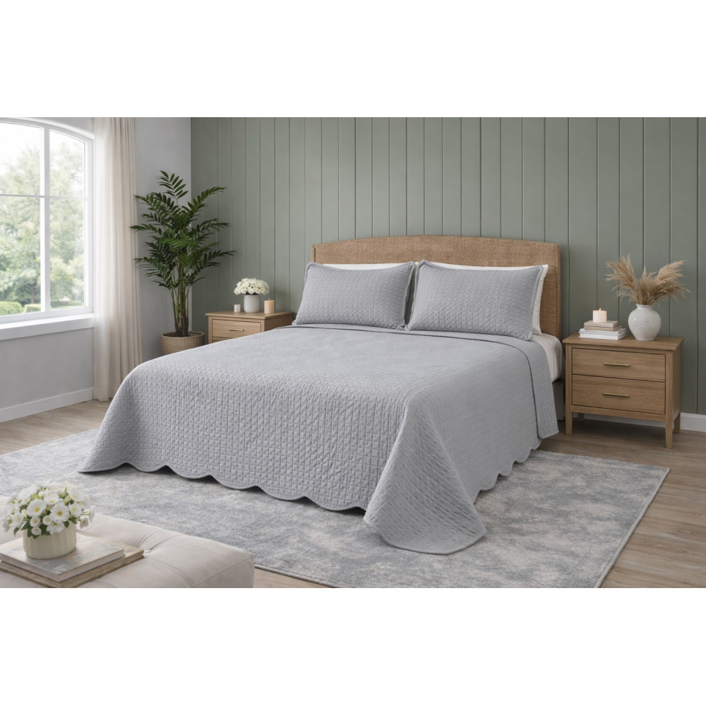 Venice Double Quilted Bettdecke 250x250 Grau – Manopesca Mikrofaser, karierte Quilting, 100 g/m², Wellenkante