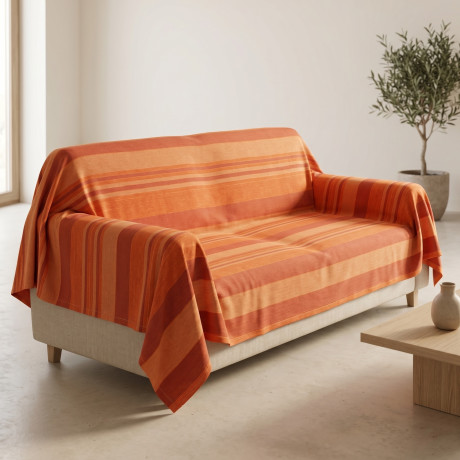 Kiara Jacquard 100% Baumwoll-Orange-Bezug, hergestellt in Italien, Gran Scarf Möbelhandtuch, Sofabezug/Bettdecke