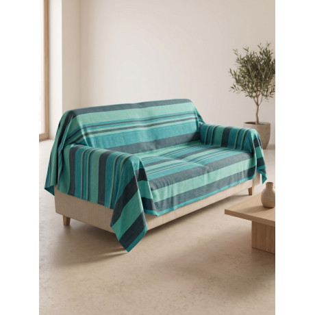 Telo Copritutto Kiara Jacquard 100% Cotone Blu Made in Italy, Gran Foulard Telo Arredo, Copridivano/Copriletto