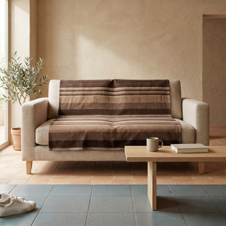 Telo Copritutto Kiara Jacquard 100% Cotone Biscotto Made in Italy, Gran Foulard Telo Arredo, Copridivano/Copriletto