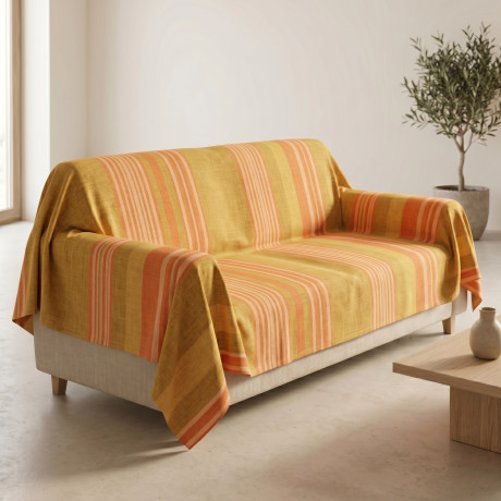 Housse Kiara Jacquard 100 % coton jaune fabriqué en Italie, serviette d’ameublement Gran Scarf, housse de canapé/couvre-lit