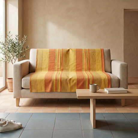 Telo Copritutto Kiara Jacquard 100% Cotone Giallo Made in Italy, Gran Foulard Telo Arredo, Copridivano/Copriletto