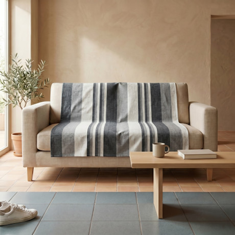 Telo Copritutto Kiara Jacquard 100% Cotone Nero Made in Italy, Gran Foulard Telo Arredo, Copridivano/Copriletto