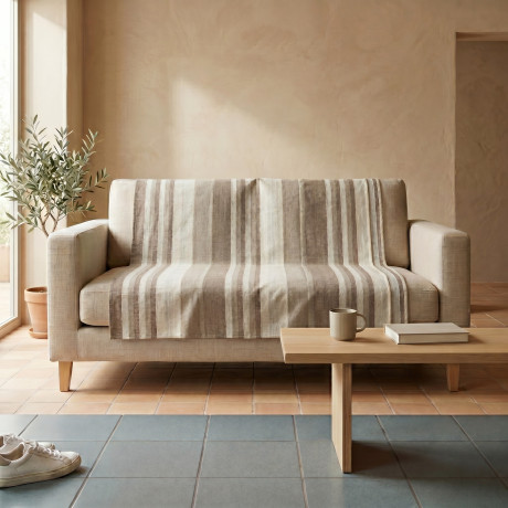 Telo Copritutto Kiara Jacquard 100% Cotone Beige Made in Italy, Gran Foulard Telo Arredo, Copridivano/Copriletto