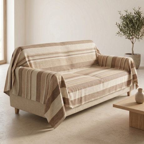 Housse Kiara Jacquard 100 % coton beige fabriquée en Italie, serviette de meublement Gran Scarf, housse de canapé/couvre-lit