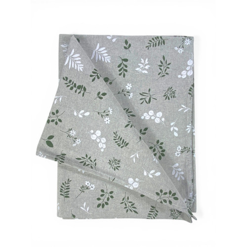 Tovaglia Dory Herbarium Tex Family, cotone pesante 80/20, stampa botanica verde salvia su fondo greige, 5 misure