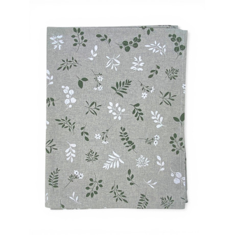 Tovaglia Dory Herbarium Tex Family, cotone pesante 80/20, stampa botanica verde salvia su fondo greige, 5 misure