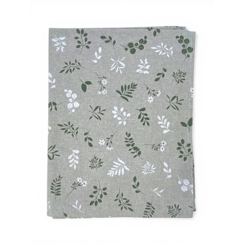 Tovaglia Dory Herbarium Tex Family, cotone pesante 80/20, stampa botanica verde salvia su fondo greige, 5 misure