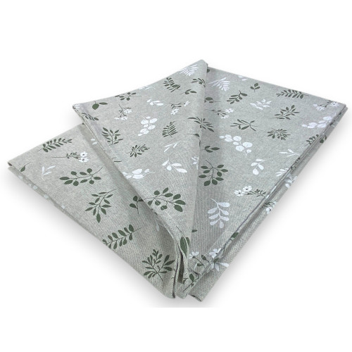 Tovaglia Dory Herbarium Tex Family, cotone pesante 80/20, stampa botanica verde salvia su fondo greige, 5 misure
