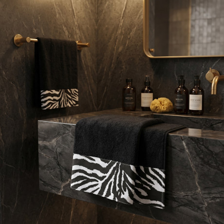SET ASCIUGAMANI spugna 1+1 VISO e ospite ZEBRATO bianco NERO