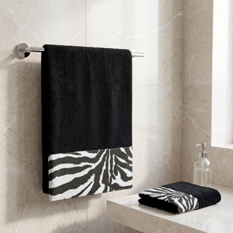 SET ASCIUGAMANI spugna 1+1 VISO e ospite ZEBRATO bianco NERO