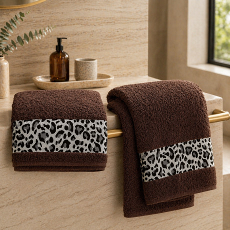 SET ASCIUGAMANI spugna JACQUARD 1+1 VISO e ospite MACULATO marrone