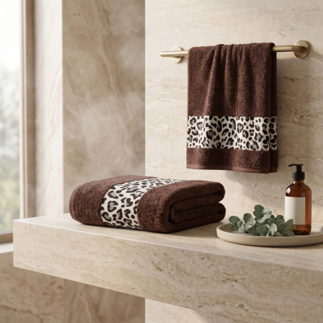 SET ASCIUGAMANI spugna JACQUARD 1+1 VISO e ospite MACULATO marrone