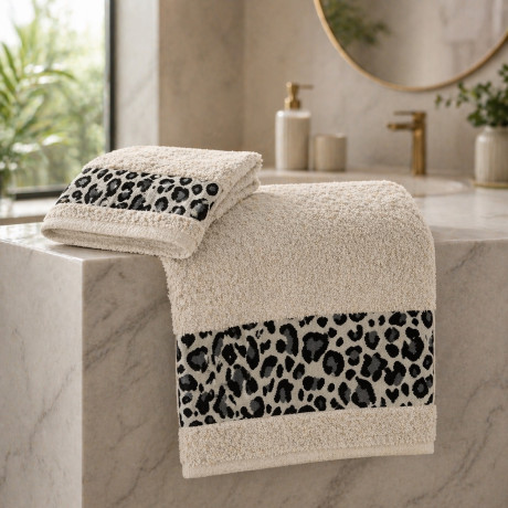 JUEGO DE TOALLAS 1+1 JACQUARD SPONGE FACE y bolso lavable MACULATO beige de invitado