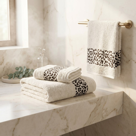 TOWEL SET 1+1 JACQUARD SPONGE FACE and guest MACULATO beige WASHY BAG