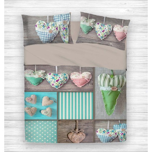 COMPLETO LENZUOLO DIGITALE LENZUOLA COPRILETTO HAPPY SHABBY CUORE 5