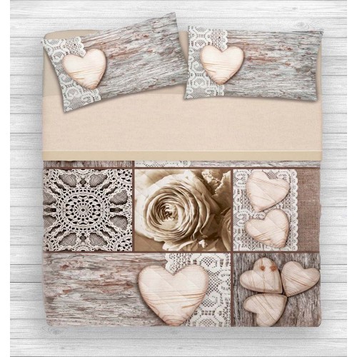 JUEGO DE SÁBANAS DIGITAL SÁBANAS HAPPY SHABBY HEART COLCHA 2