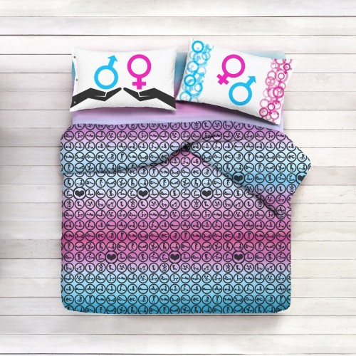 Copripiumino Kamasutra - Set Letto Erotico in Cotone 100% con Federe Double Face - Made in Italy, Idea Regalo Piccante