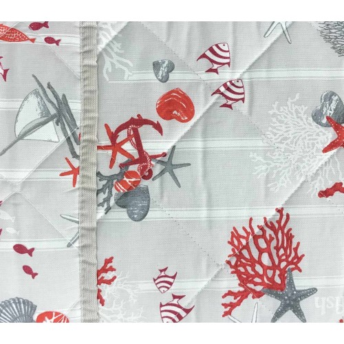 QUILTED BEDSPREAD SEA SEA RED CORALS