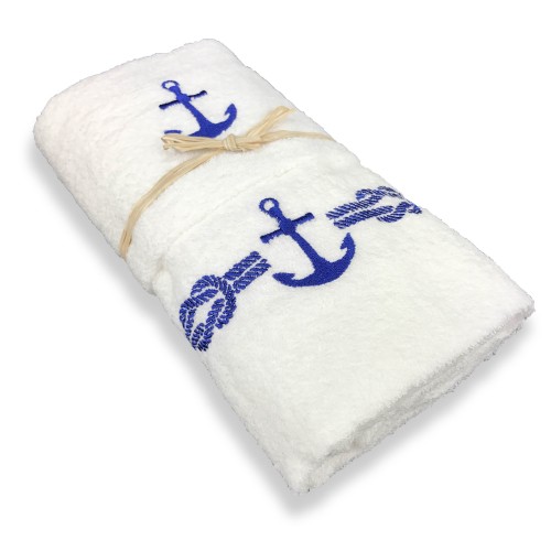 LOT DE SERVIETTES EN ÉPONGE MER MARIN AVEC ANCRE BLEUE