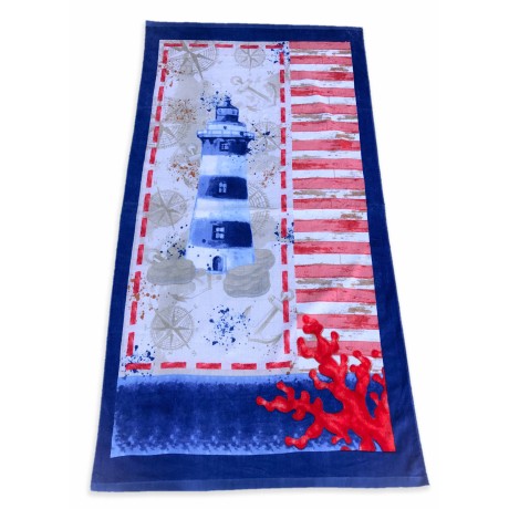 PHOTOGRAPHIC BEACH TOWEL IN SPONGE LARGE SIZE CM.85x165 LIGHTHOUSE