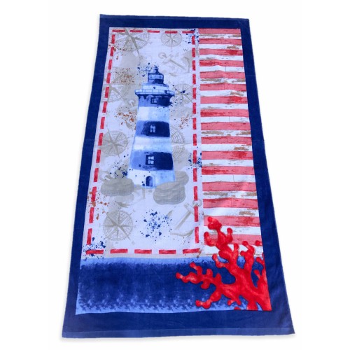 PHOTOGRAPHIC BEACH TOWEL IN SPONGE LARGE SIZE CM.85x165 LIGHTHOUSE