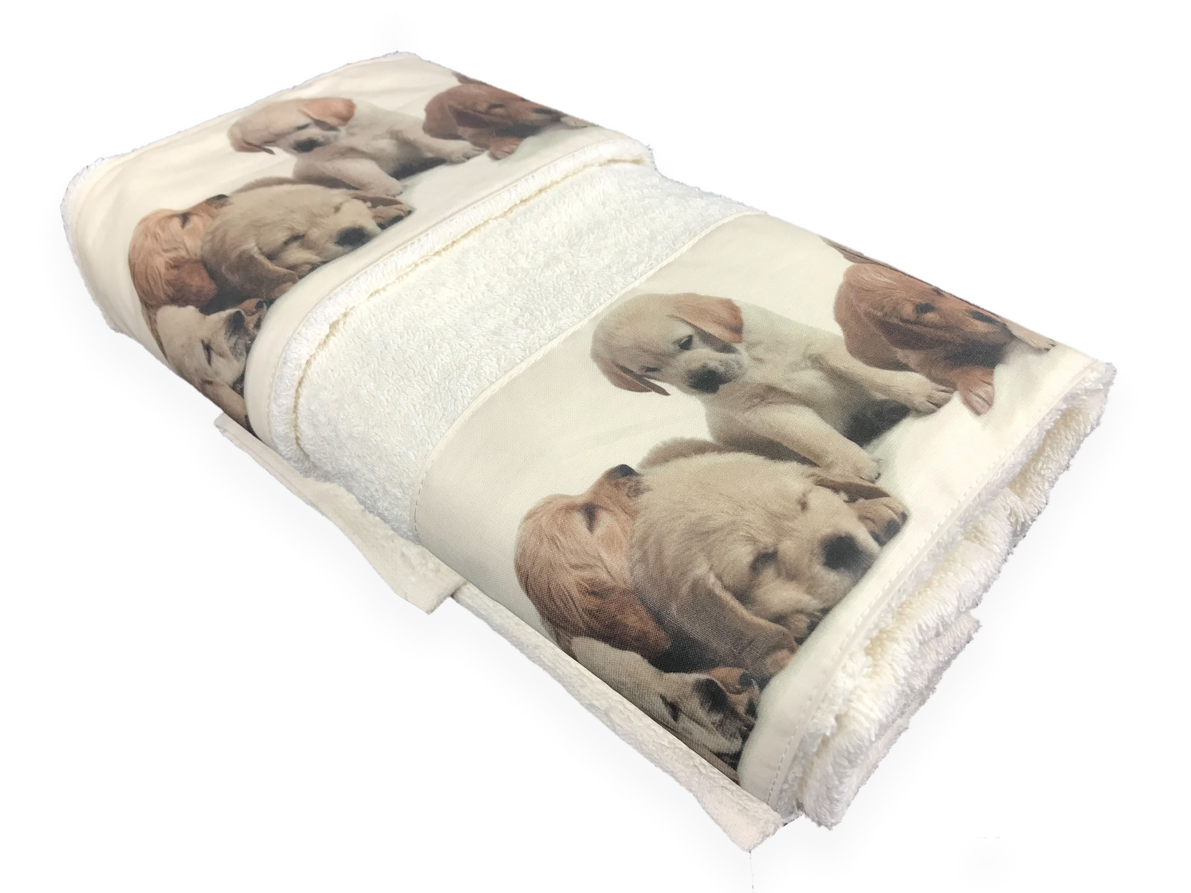Ospite in SPUGNA DI COTONE Bordata con stampe cuccioli-GATTI colore PANNA SET 2 COPPIE Asciugamano 