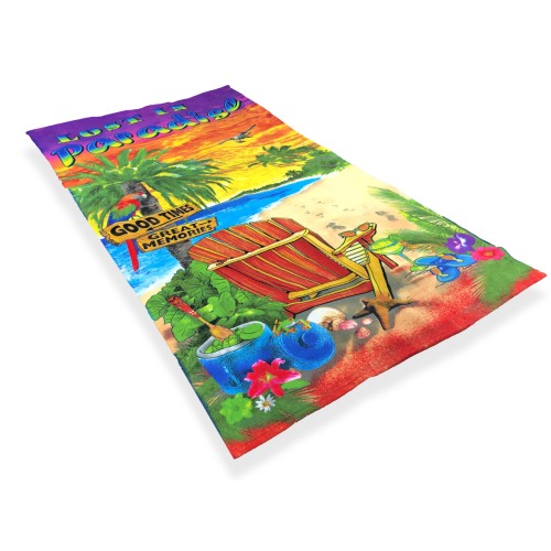 SERVIETTE DE PLAGE IMPRIMÉE EN MICRO-ÉPONGE GRANDE TAILLE 90 x 160 cm LOST IN PARADISE