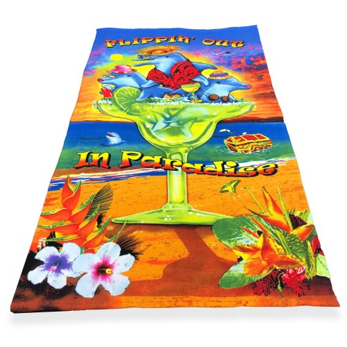 SERVIETTE DE PLAGE IMPRIMÉE EN MICRO-ÉPONGE GRANDE TAILLE 90 x 160 cm FLIPPIN’ OUT