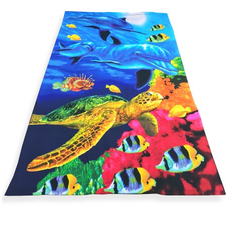 PHOTOGRAPHIC BEACH TOWEL IN MICROSPONGE LARGE SIZE cm. 90x160 TURTLE