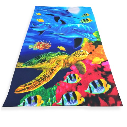PHOTOGRAPHIC BEACH TOWEL IN MICROSPONGE LARGE SIZE cm. 90x160 TURTLE