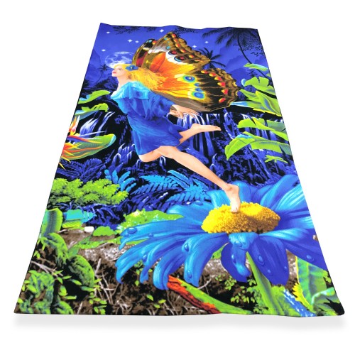 PHOTOGRAPHIC BEACH TOWEL IN MICROSPONGE LARGE SIZE cm. 90x160 BUTTERFLY WOMAN