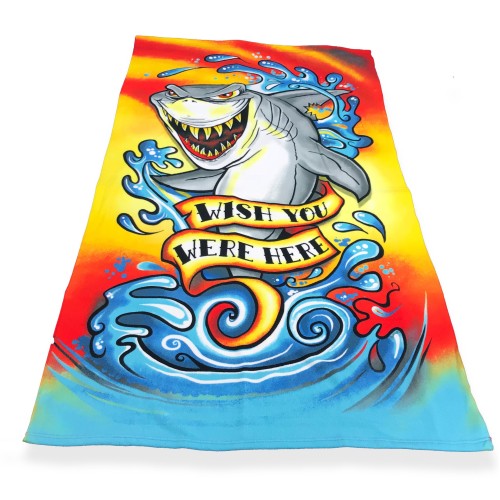 SERVIETTE DE PLAGE IMPRIMÉE EN MICRO-ÉPONGE GRANDE TAILLE 90 x 160 cm WISH YOU WERE