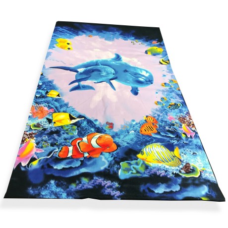 SERVIETTE de plage PHOTO MICROSPUGNA GRANDE taille, le cm. 90x160 DAUPHINS CŒUR