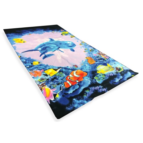SERVIETTE de plage PHOTO MICROSPUGNA GRANDE taille, le cm. 90x160 DAUPHINS CŒUR