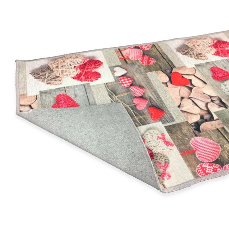 SHABBY RED TYROLEAN HEART SILK-EFFECT DIGITAL PRINT RUG