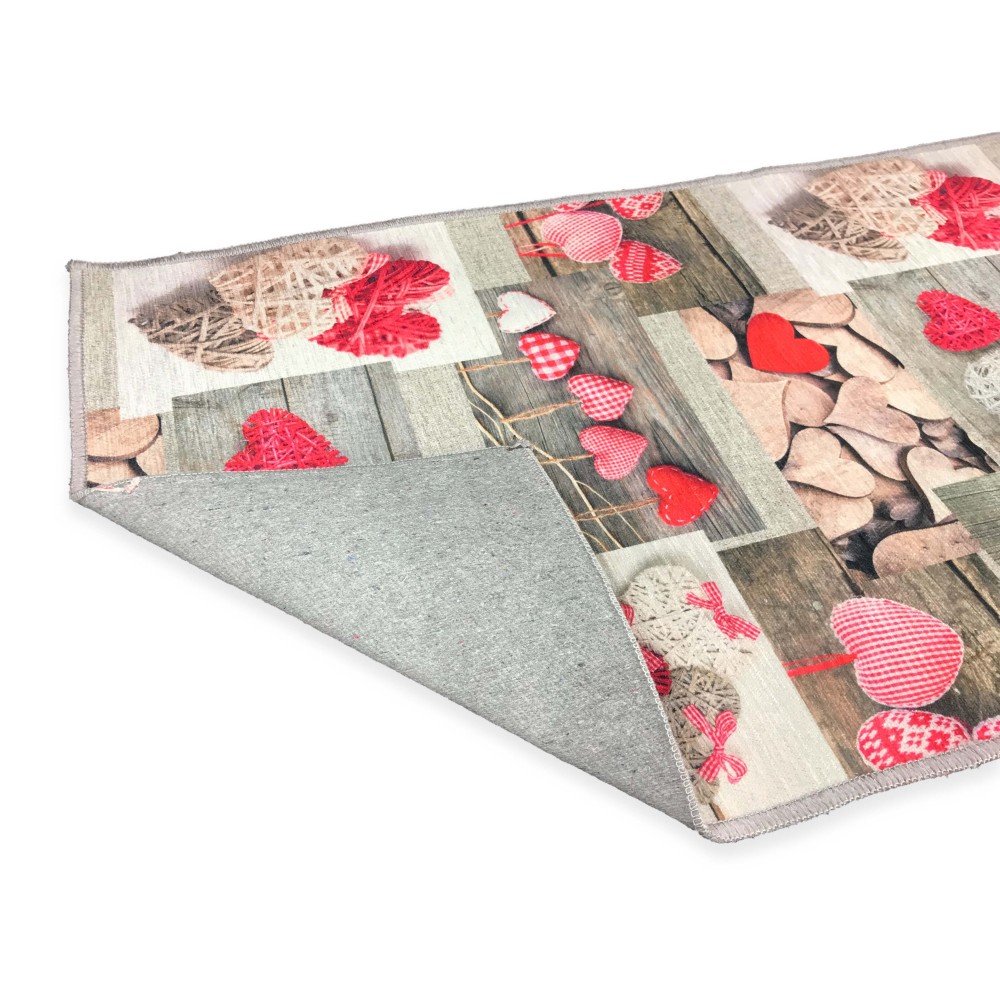 SHABBY RED TYROLEAN HEART SILK-EFFECT DIGITAL PRINT RUG