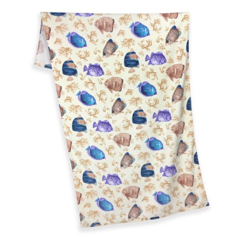 SERVIETTE DE PLAGE IMPRIMÉE EN ÉPONGE GRANDE TAILLE 86 x 160 CM PETITS POISSONS BLEUS