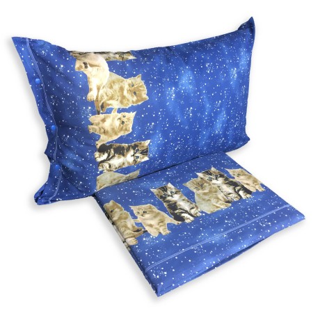 SHEET SET SHEETS NATURE CAT CATS NIGHT BLUE