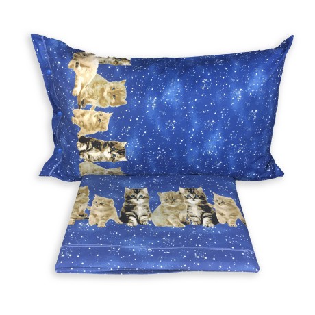 SHEET SET SHEETS NATURE CAT CATS NIGHT BLUE