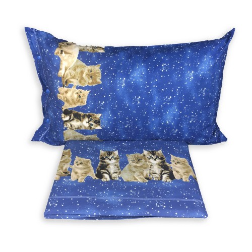 SHEET SET SHEETS NATURE CAT CATS NIGHT BLUE