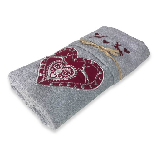 SET Toallas Tirolesa Tirolesa CORAZÓN CIERVO GRIS