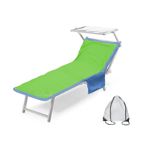 TOALLA DE PLAYA DE PELUCHE EN TUMBONA DE MICROFIBRA CON BOLSILLOS DE CM. 80 X 190 VERDE