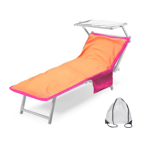 TEDDY-STRANDTUCH IN MIKROFASER-SONNENLIEGE MIT TASCHEN VON CM MASSE. 80 X 190 ORANGE MIT RUCKSACK