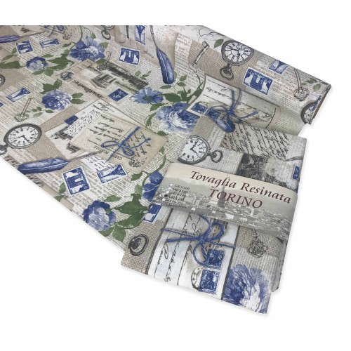 SCHMUTZABWEISENDE, HARZBESCHICHTETE TISCHDECKE TORINO SHABBY BLUE